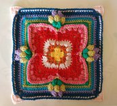 Granny square, piastrelle uncinetto, copertina uncinetto, cuscino, applicazioni lana o cotone, bouquet