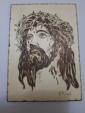 Quadro Pirografato a mano.  Gesù 
