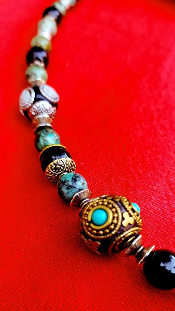 Collana Buddha 1 con perline Nepalesi e Turchese Africano - Gioie