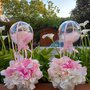 Coppia di mongolfiere da tavolo con ortensia bianca e rosa