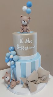 Torta scenografica orsetti e palloncini battesimo 