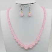 Set parure collana e orecchini pendenti in autentico quarzo rosa pietre dure naturali 6-14 mm chakra cristalloterapia