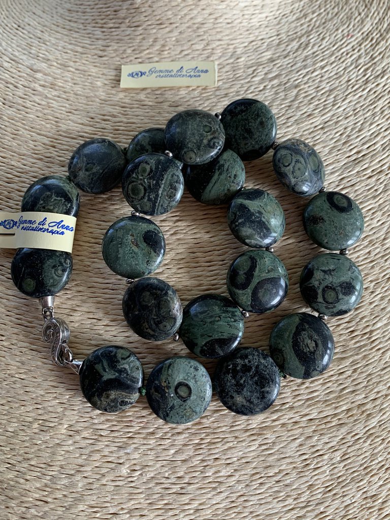 Collier En Jaspe Vert Avec Intercalaires Et Fermoir En Argent 925 - Zircons - Fabriqué En Italie - Neuf