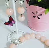 Completo orecchini bracciale rosa farfalla pietre dure