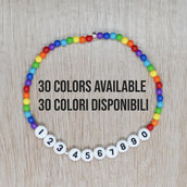 bracciale con numero di telefono, braccialetto perline personalizzato, bracciale elastico con perline, bracciale arcobaleno