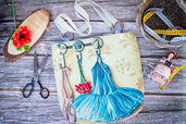 Borsa artigianale donna con manici a tracolla stoffa gobelin e naturale con disegno