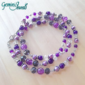 Collana lunga mix di perle Purple