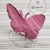Bomboniera farfalla plexiglass rosa da appoggio con nome personalizzabile