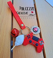 Portachiavi joystick controller con campanella - handmade - regalo gamer - nerd - zucchero filato biscotti fragole