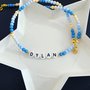 Collana perline tonalità azzurro e nome 