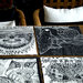 Bandana da tavola illustrata in lino, 32X32 cm, "Il riccio di Archiloco"
