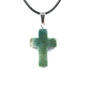 Collana con ciondolo pendente croce in autentica giada verde pietra dura naturale chakra cristalloterapia