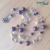 Collana lunga con perle in resina Purple