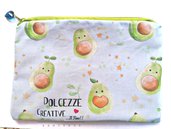 Pochette Borsello -wet bag -chiusura zip - avocado, kawaii handmade, cute- idrorepellente Portatrucchi, borsello borsa,Assorbenti lavabili