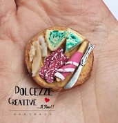 Vassoio in miniatura - casa delle bambole 1:12 pane, formaggio, olive, salame, mortadella, lardo, miniature da cucina, miniature alimentari