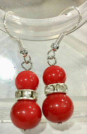 Orecchini pendenti in argento 925 con perle di autentico corallo rosso naturale chakra cristalloterapia