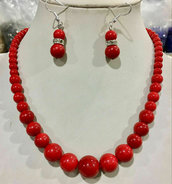 Parure collana e orecchini pendenti in autentico corallo rosso naturale chakra cristalloterapia
