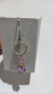 Orecchini con perle di vetro di Boemia e cristallo biconico rosa