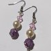 Orecchini perla bianca,perla vetro Boemia purple e bicono rosa 