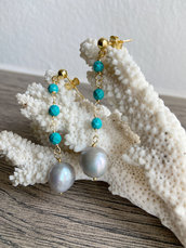Orecchini con perle di fiume e turchese 