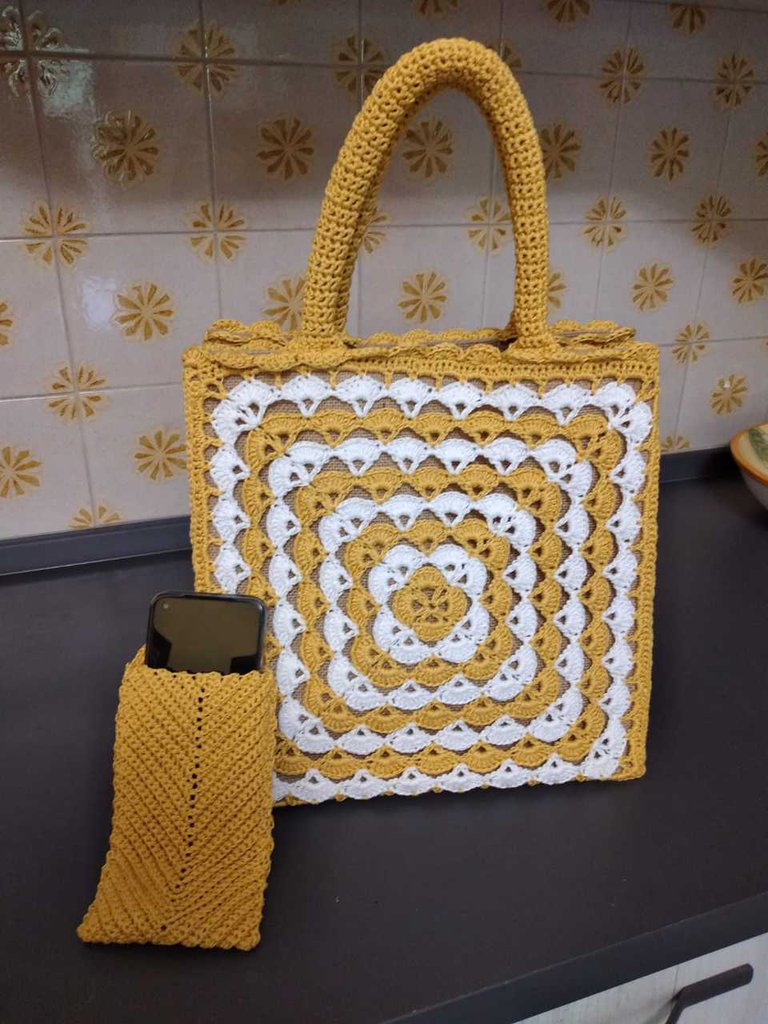 Borsa granny bianca e senape