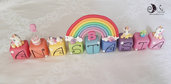 Cake topper cubi unicorni e doppio arcobaleno 9 cubi 9 lettere