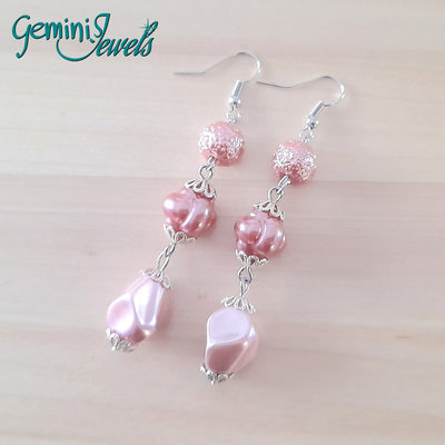 Orecchini tris di perle rosa , Variante 2 Orecchini tris di perle rosa , Variante 2