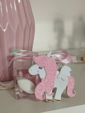 Bomboniere unicorno bauletto plexiglass plastica nascita battesimo 