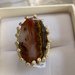 Anello regolabile in  Rame placcato oro 18k con Pietra Naturale di Agata Marrone