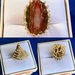 Anello regolabile in  Rame placcato oro 18k con Pietra Naturale di Agata Marrone