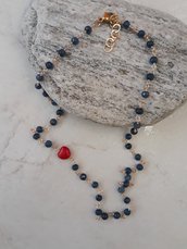 collana rosario con giada zaffiro e cuore rosso