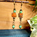 Orecchini con perline Picasso di vetro ceco, arancio e verde-turchese