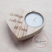 Bomboniera porta candela personalizzabile a forma di cuore con frase e nomi