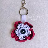 Portachiavi argento 3 fiori rosa smaltati