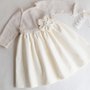 Abito Battesimo bambina in cotone e velluto bianco panna - fiore velluto - Arianna