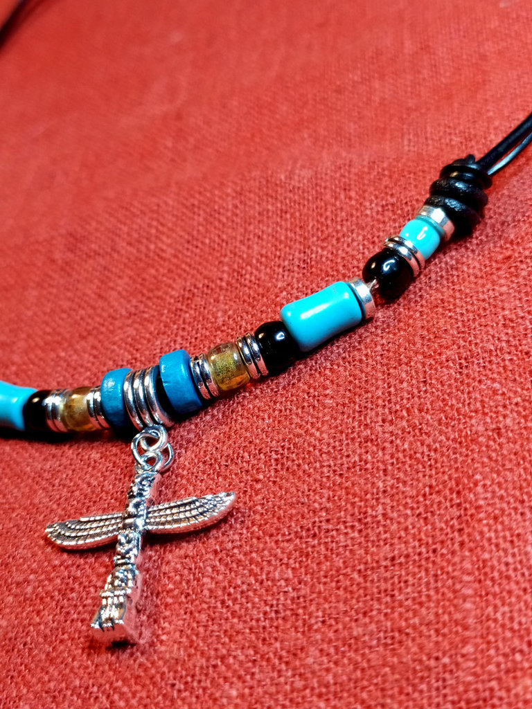 Collana Multifilo di Turchese Naturale e Occhio di Tigre a 10 Fili con
