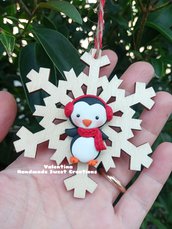 Pinguino fimo paraorecchie sciarpa decorazione natalizia albero addobbi regalo natale 