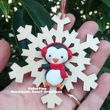 Pinguino fimo paraorecchie sciarpa decorazione natalizia albero addobbi regalo natale 