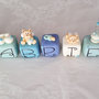 Cake topper cubi con orsetti ALATI in scala di blu nomi da 7 lettere 7 cubi 