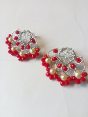 Orecchini  donna in acciaio inossidabile con cristallini rossi e perle