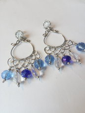 Orecchini wire donna pendenti in acciaio inossidabile con cristalli blu/azzurro e gocce