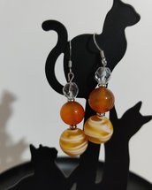 Orecchini perle di Murano satinata, corniola e cristallo di vetro 