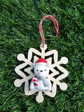Fiocco di neve-orsetto seduto  fimo addobbi natalizi decorazione albero regalo