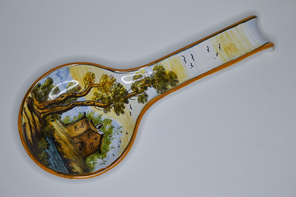 Poggiamestolo In Ceramica A Forma Di Fiore 14 Cm – Porta Utensili Per Cucina Rustica E Moderna (Blu)