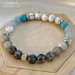 Bracciale elastico da uomo “Ice 🧊” con pietre dure naturali di Howlite, Labradorite, Larvikite, Giada, Pietra lavica e acciaio inossidabile.