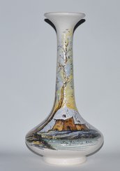 Bottiglia collo stretto in ceramica di Castelli dipinta a mano cm 32