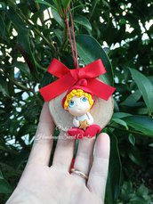 Folletto su legno elfetto ricciolino stella decorazione natalizia regalo bambino