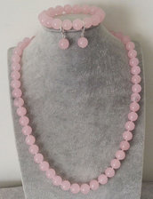 Parure collana bracciale e orecchini in autentico quarzo rosa da 8mm pietre dure naturali chakra cristalloterapia