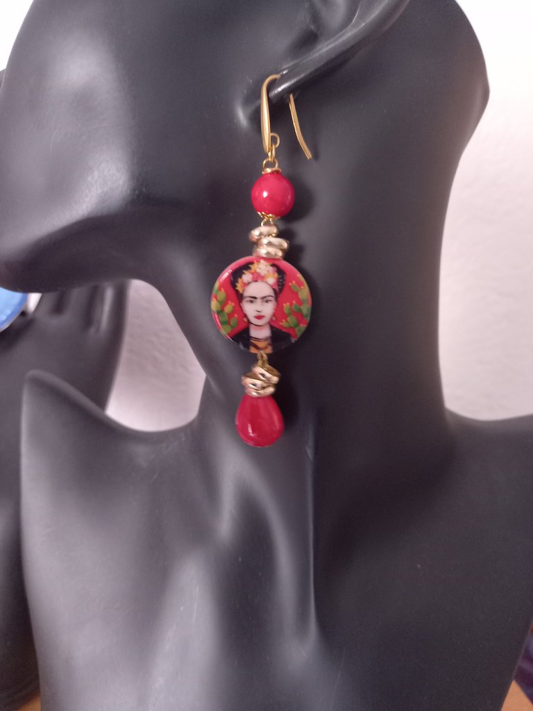 Boucles D'oreilles Pendantes Frida Kahlo - Coeur Sacré, étoiles, Strass - Or Laiton