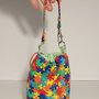 Piccola borsa/sacchetta con coulisse e moschettone in stoffa fantasia "puzzle"